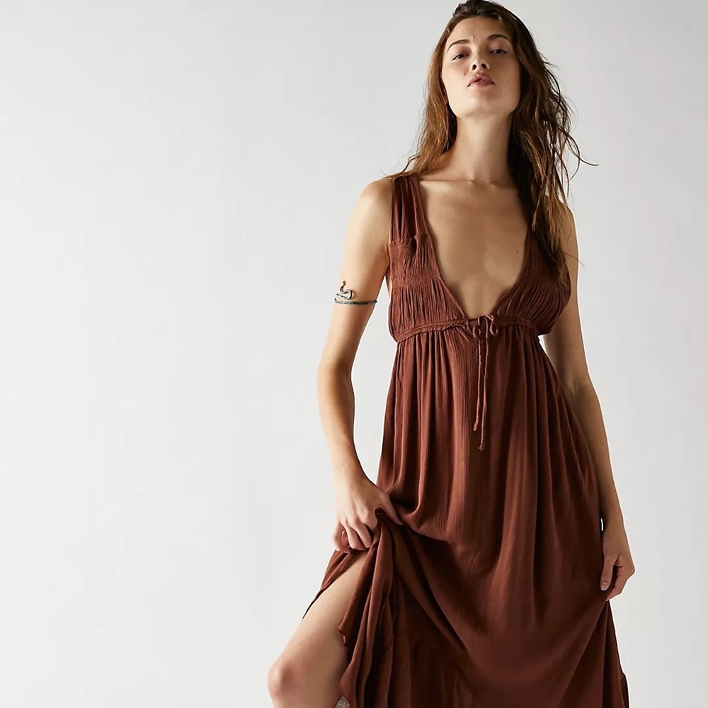 COPY - Free People Endless Summer Showstopper Midi Maxi Dress Halter Lined Brow…